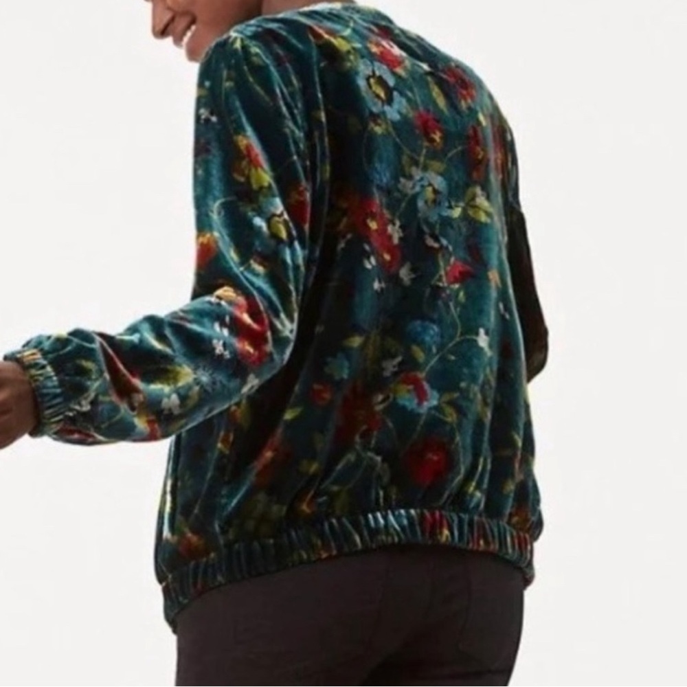 LOFT Green Velvet Floral Bomber Jacket Women’s size XS - Picture 10 of 10